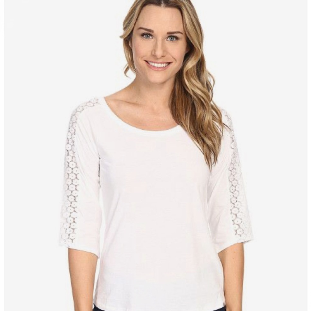 PrAna Alisana top with lace inset sleeves white size XS